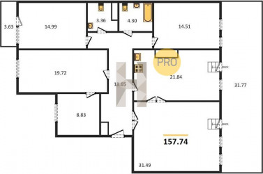 Четырёхкомнатная квартира 157.74 м²